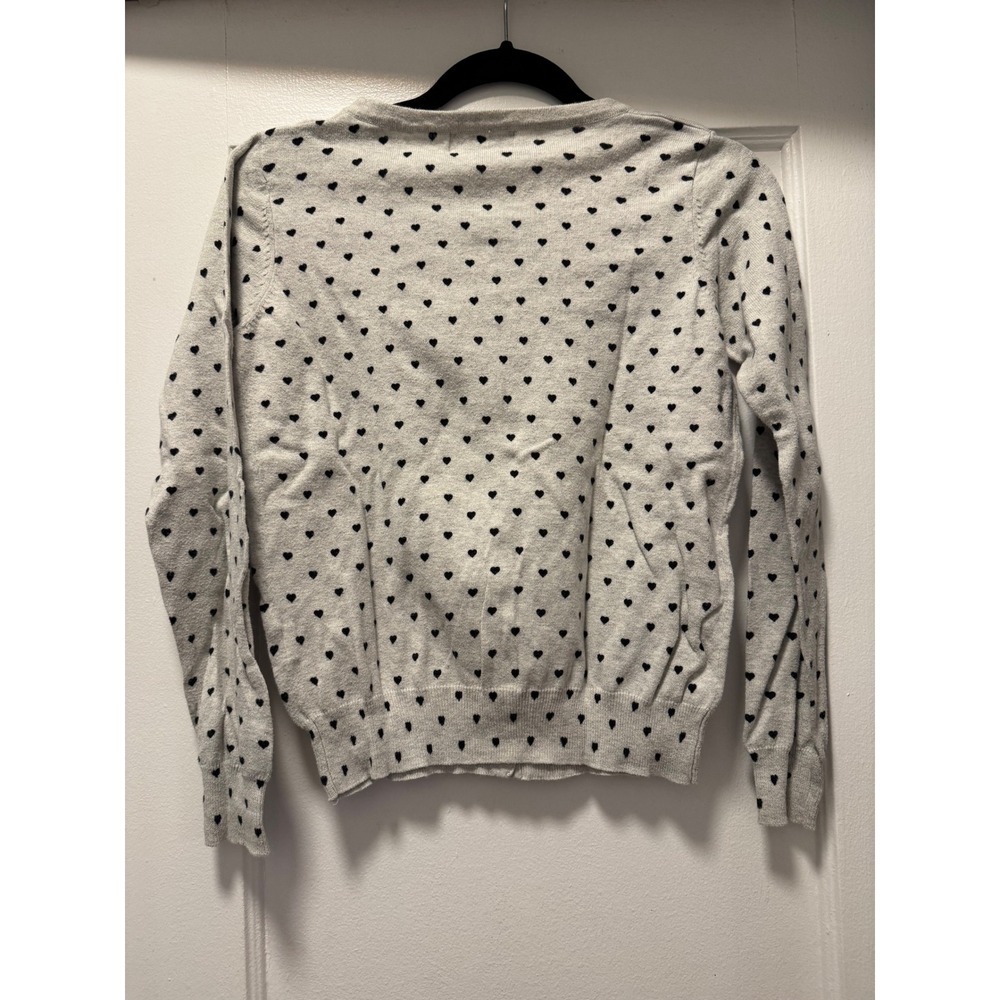 Atmosphere Womens Gray Heart Print Button Front Cardigan Sweater Size 6 Small - Picture 2 of 3